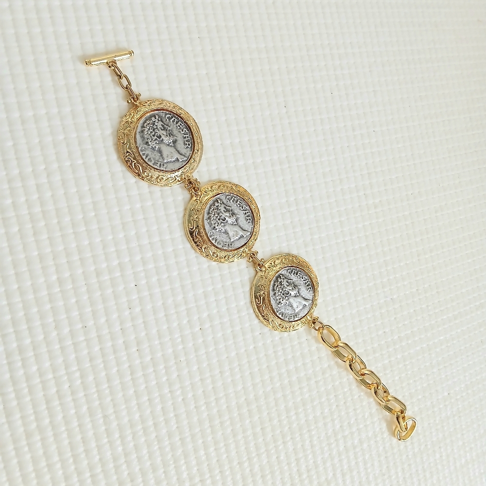 Gold Tone Coin Bracelet, Italian Style, Mint, Rare